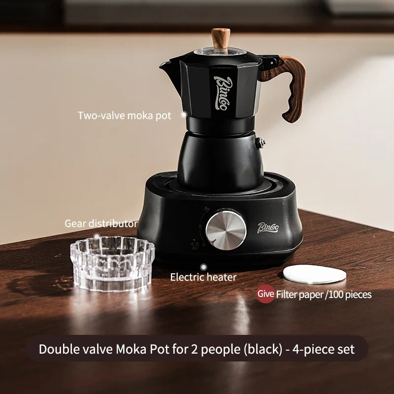 Dual Valve Moka Pot Set with Heater, Home Espresso Maker