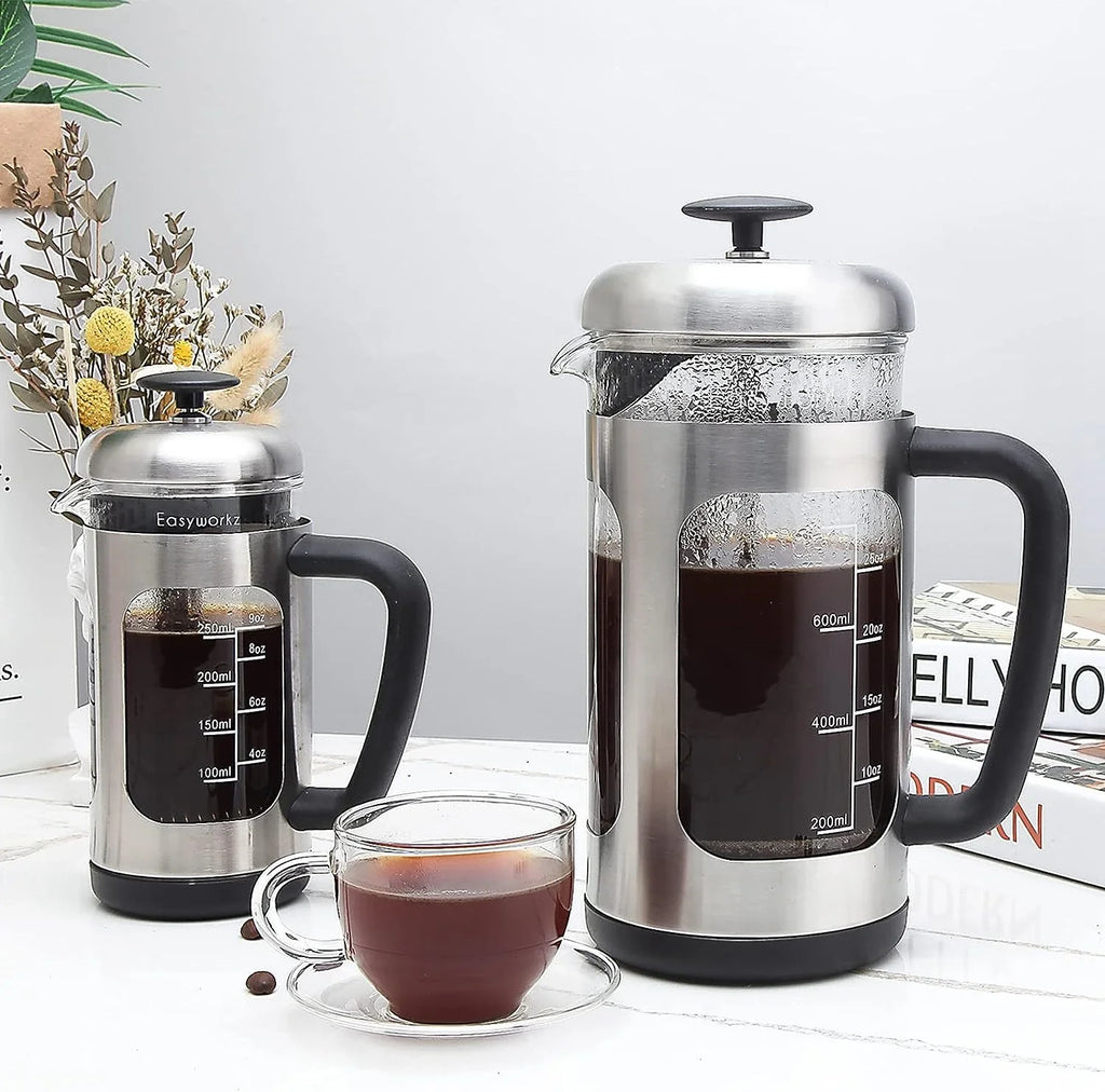 French Press  Coffee Tea Maker with Borosilicate Glass,Soft Grip Handle