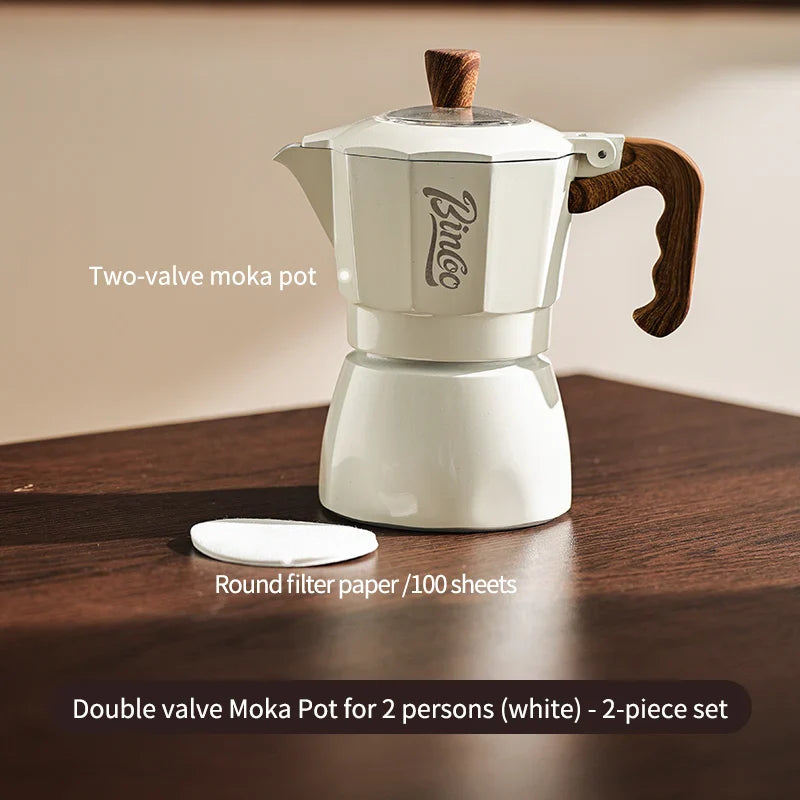 Dual Valve Moka Pot Set with Heater, Home Espresso Maker