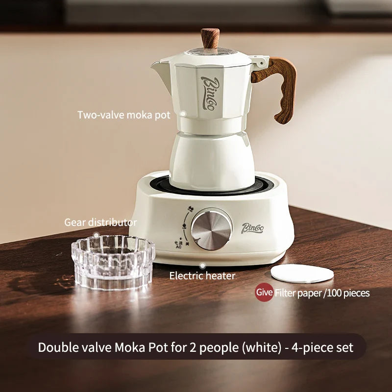 Dual Valve Moka Pot Set with Heater, Home Espresso Maker
