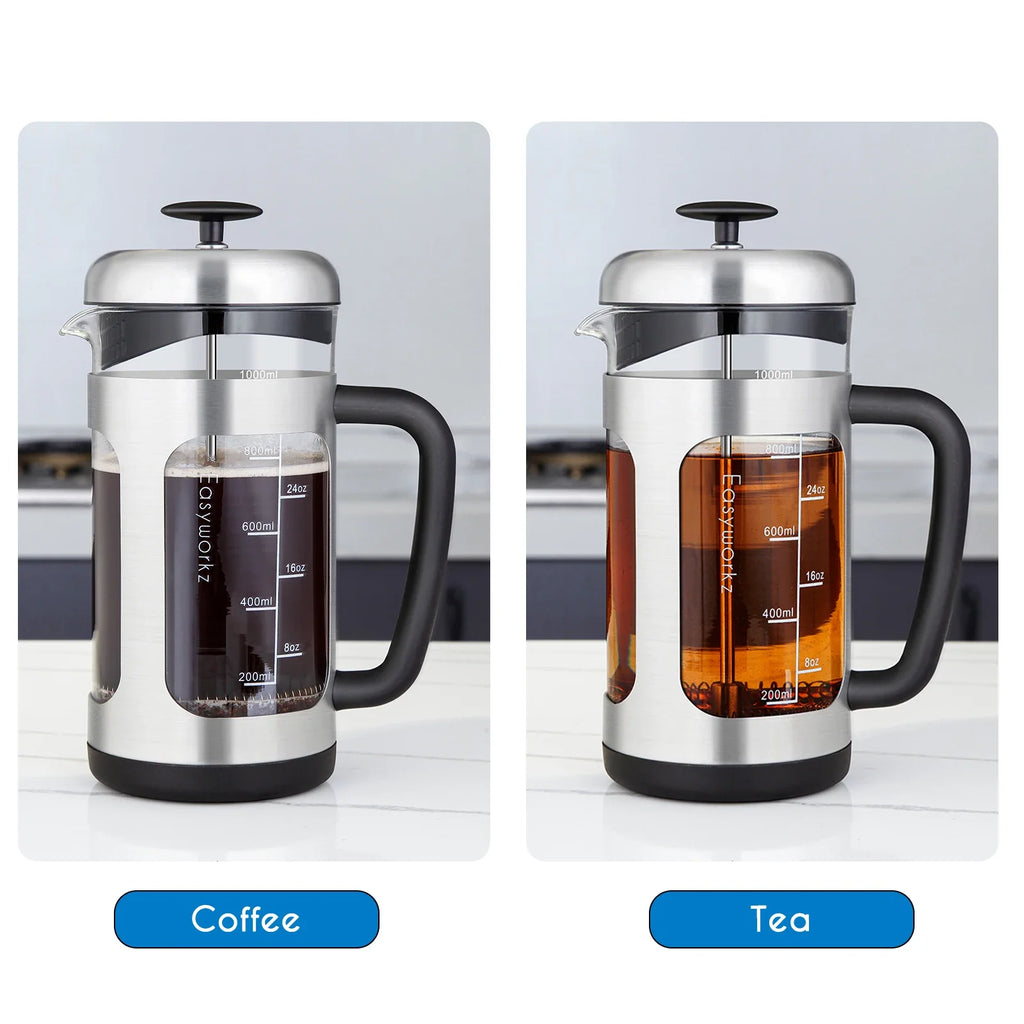 French Press  Coffee Tea Maker with Borosilicate Glass,Soft Grip Handle